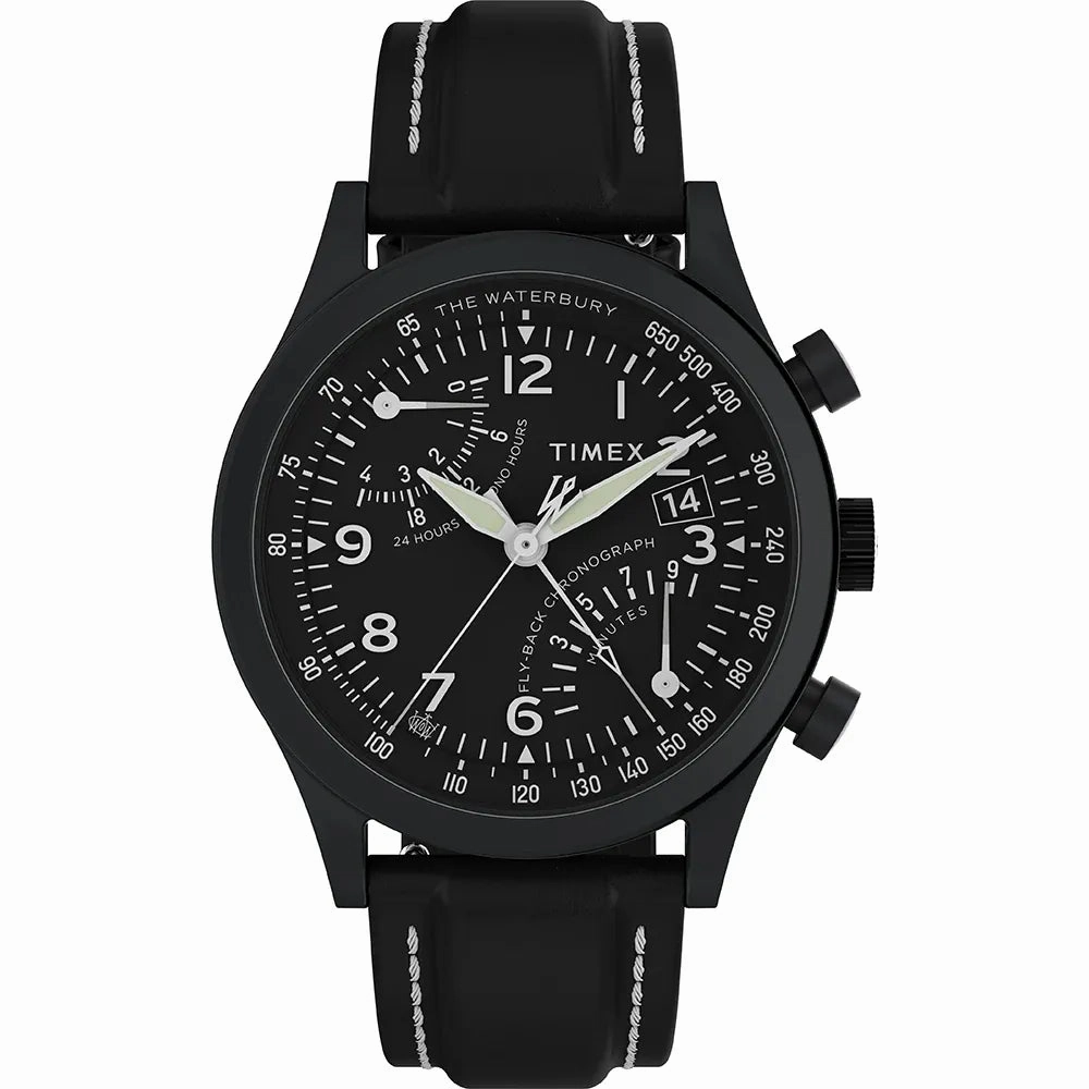 Timex Waterbury Traditional Black Leather Strap Watch TW2W48000 