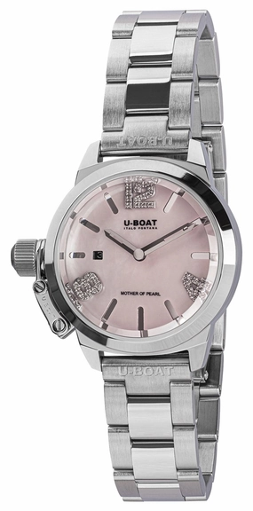 U-Boat Classico Stainless Steel Pink Mother-Of-Pearl Dial Diamonds Date Quartz Womens Watch 8898 Women??s luxury watches Affordable women watches