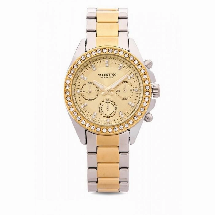 Valentino 20121502-TWO TONE - GOLD DIAL EXCALIBUR IP STAINLESS STEEL BAND STRAP Watch for Women Affordable casual watches Sporty casual watches Affordable luxury casual watches