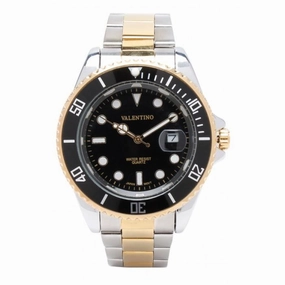 Valentino 20121579-TWO TONE - BLACK DIAL STAINLESS BAND STRAP Watch for Men,men's watches,watch for men, best men's watches,luxury men's watch,minimalist men's watch,casual men's watch,dress watch for men,automatic men's watch,quartz men's watch,che