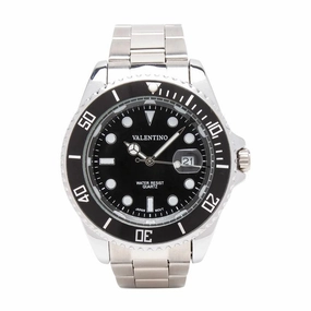 Valentino 20121580-SILVER - BLACK DIAL STAINLESS BAND STRAP Watch for Men Affordable casual watches Sporty casual watches Affordable luxury casual watches