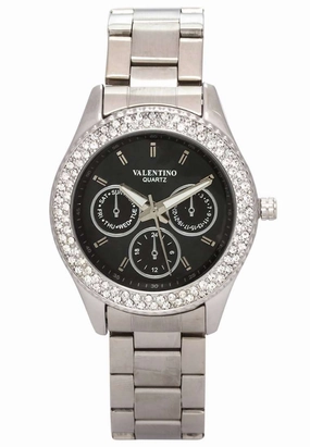 Valentino 20121789-BLACK DIAL Silver Stainless Watch for Women Affordable casual watches Sporty casual watches Affordable luxury casual watches