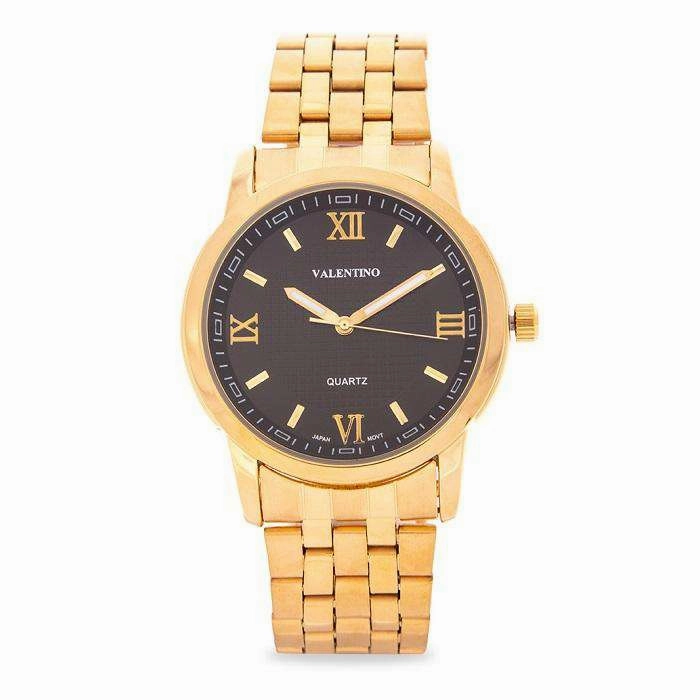 Valentino 20122122-BLACK DIAL Gold Stainless Steel Band Watch for Men Affordable casual watches Sporty casual watches Affordable luxury casual watches