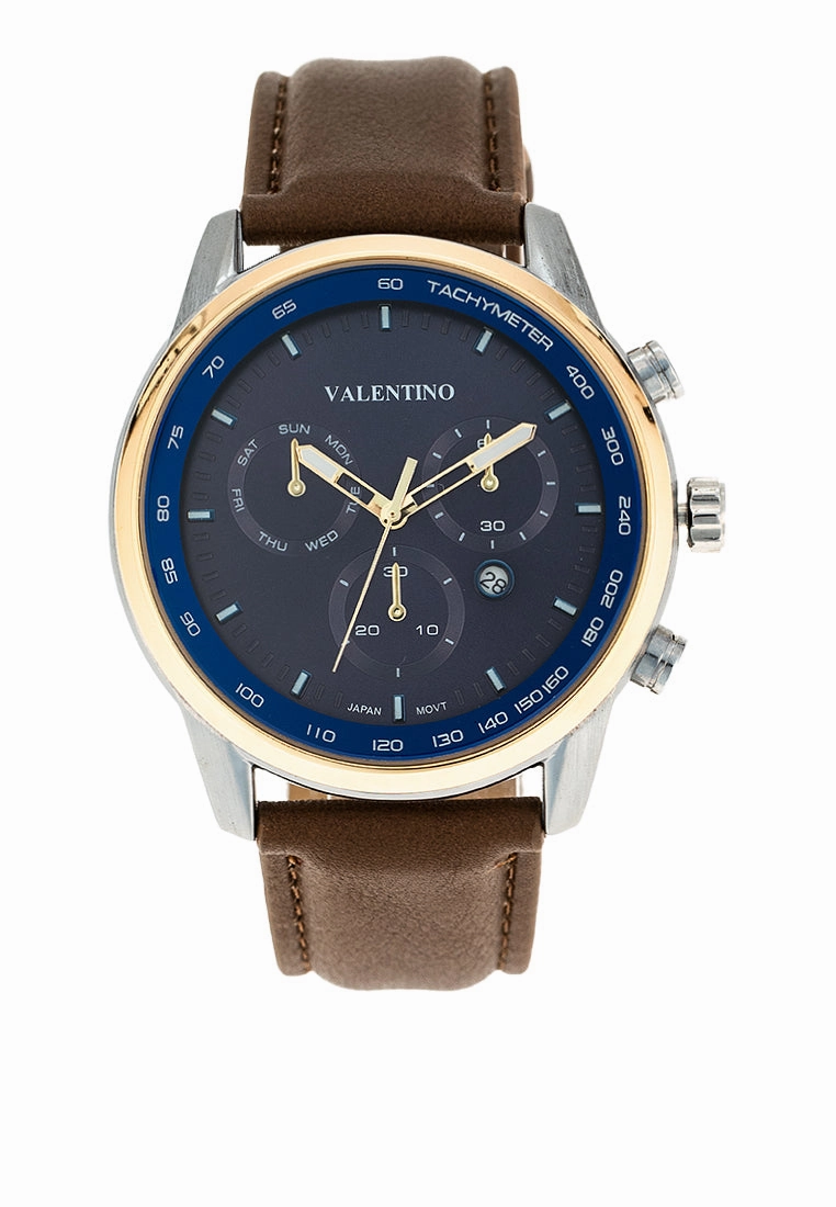 Valentino 20122411-GOLD CASE - BLUE DL Leather Strap Analog Watch for Men Affordable Leather Watch Leather Watch Discount