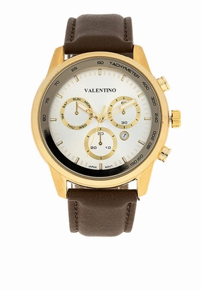 Valentino 20122411-GOLD CASE - SILVER DL Leather Strap Analog Watch for Men Affordable Leather Watch Leather Watch Discount