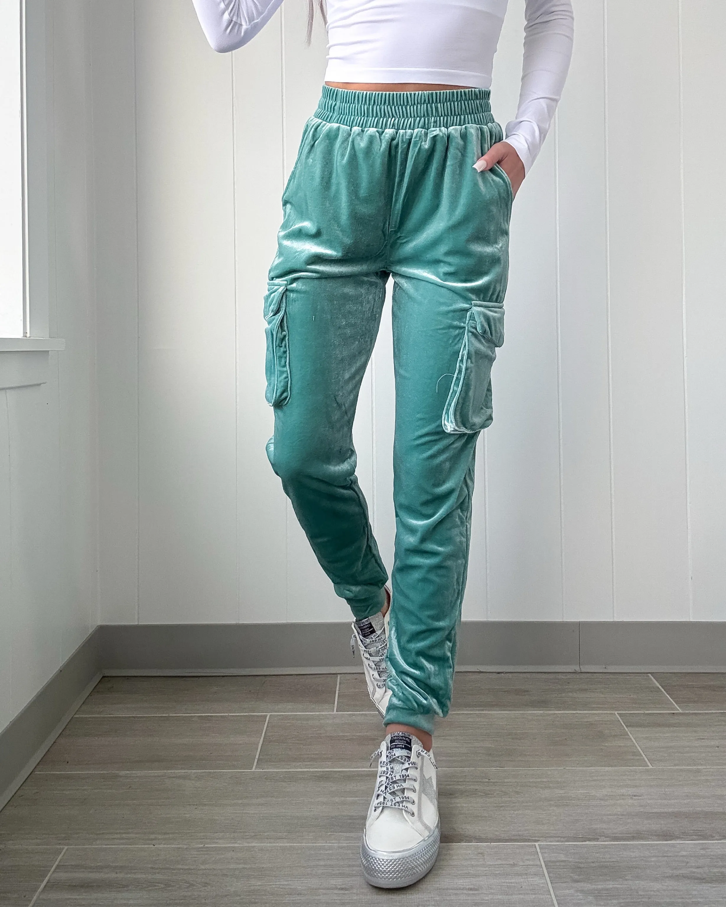 Velvet Edge Cargo Jogger - Mint