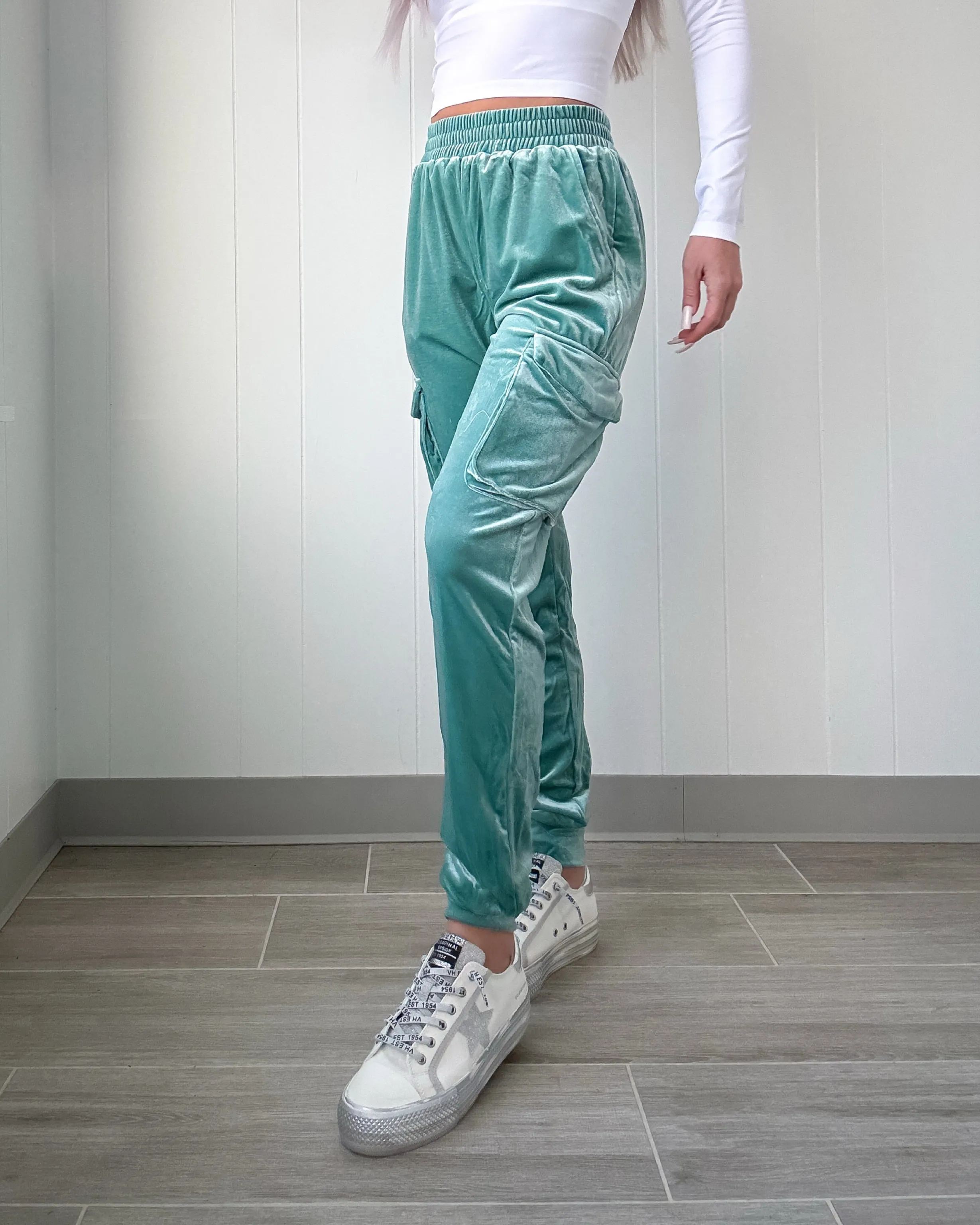 Velvet Edge Cargo Jogger - Mint