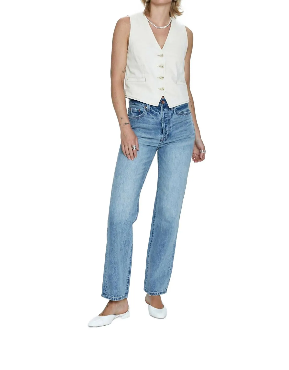 Vero Denim Vest In Ecru