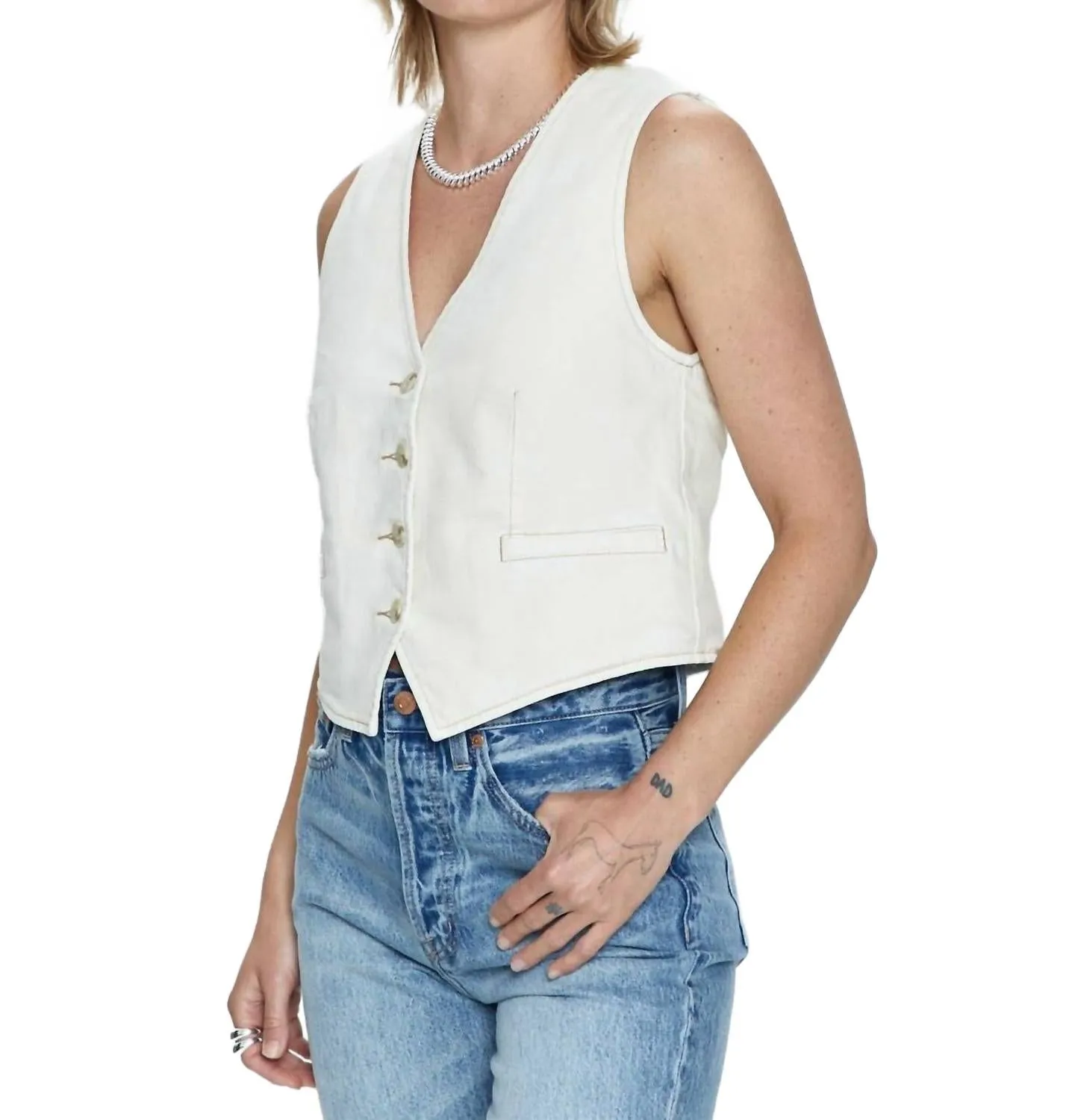 Vero Denim Vest In Ecru