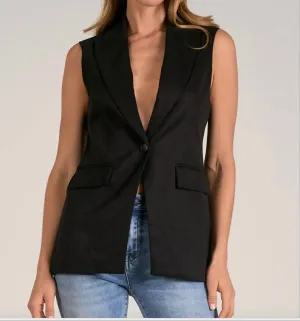 Vest With Long Lapel In Black