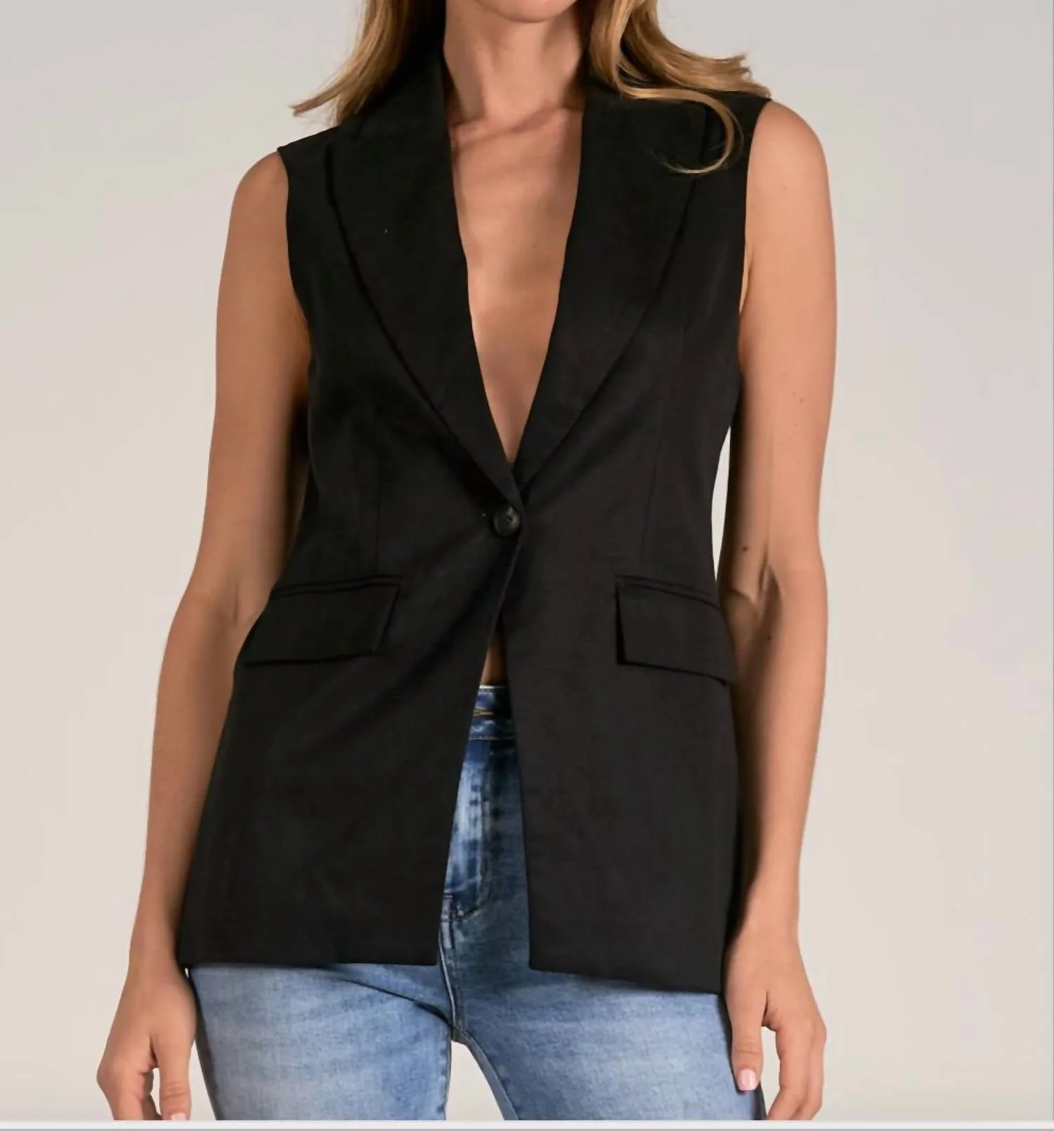Vest With Long Lapel In Black