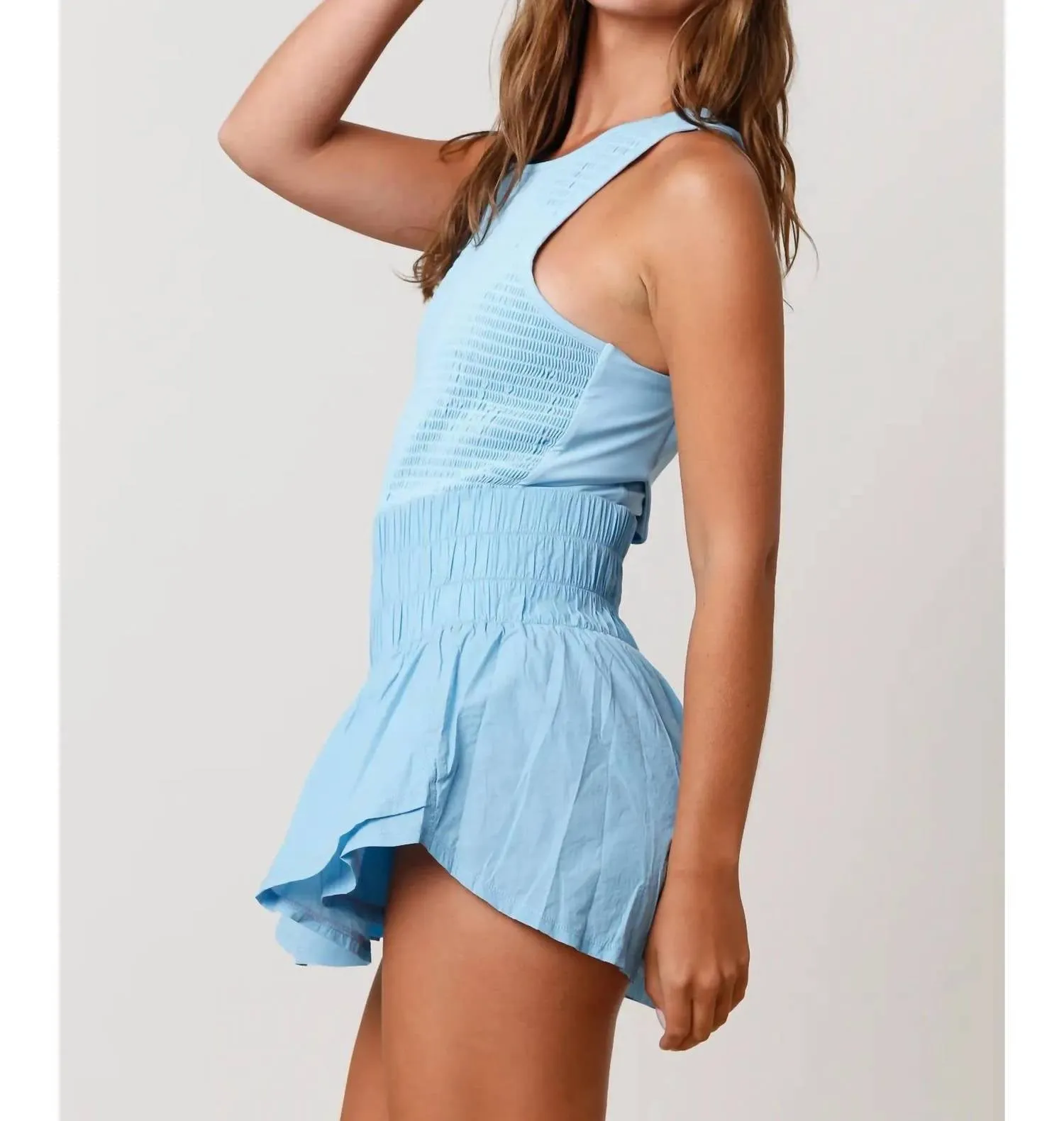 Washed Sporty Romper In Blue