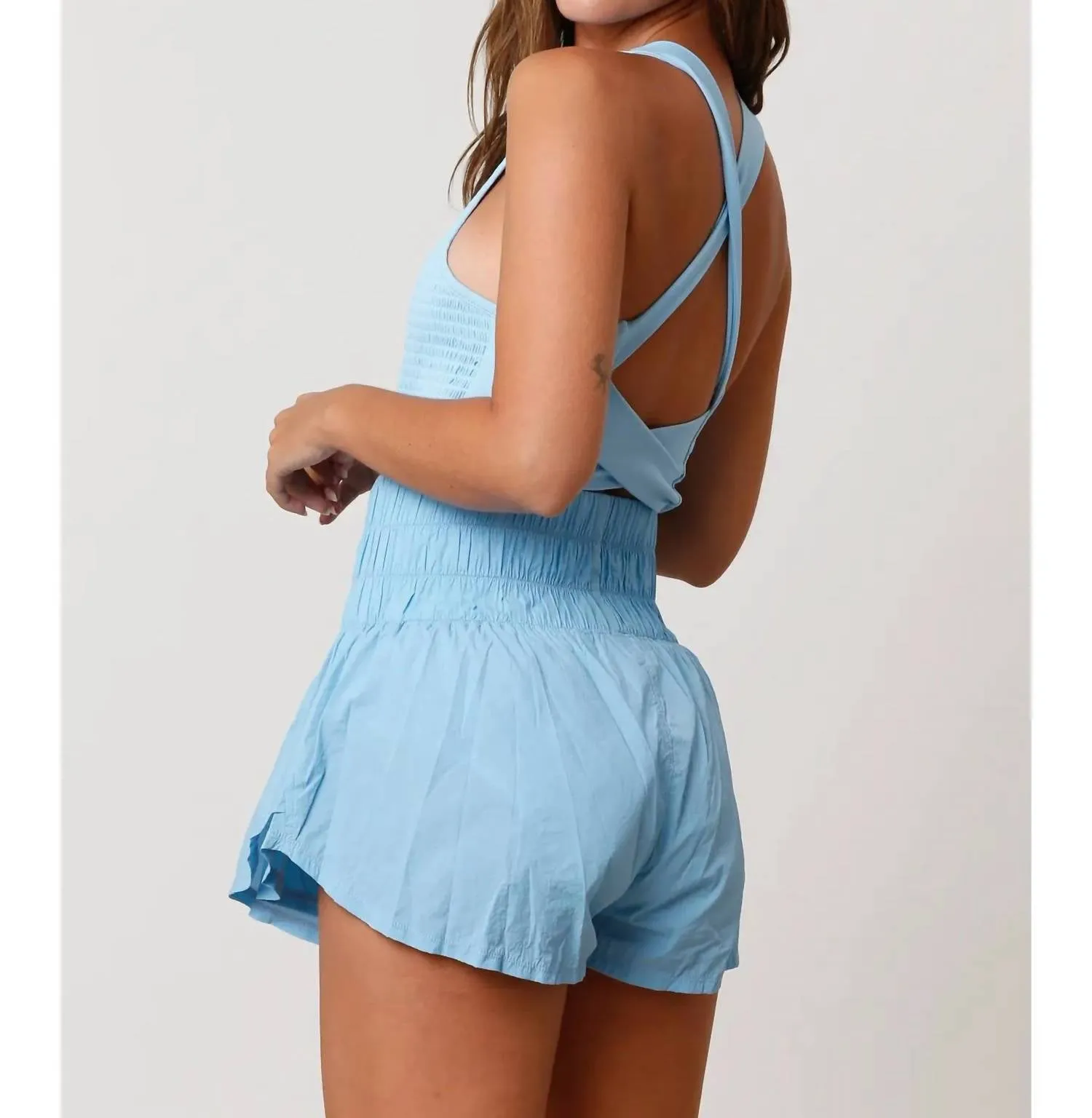 Washed Sporty Romper In Blue