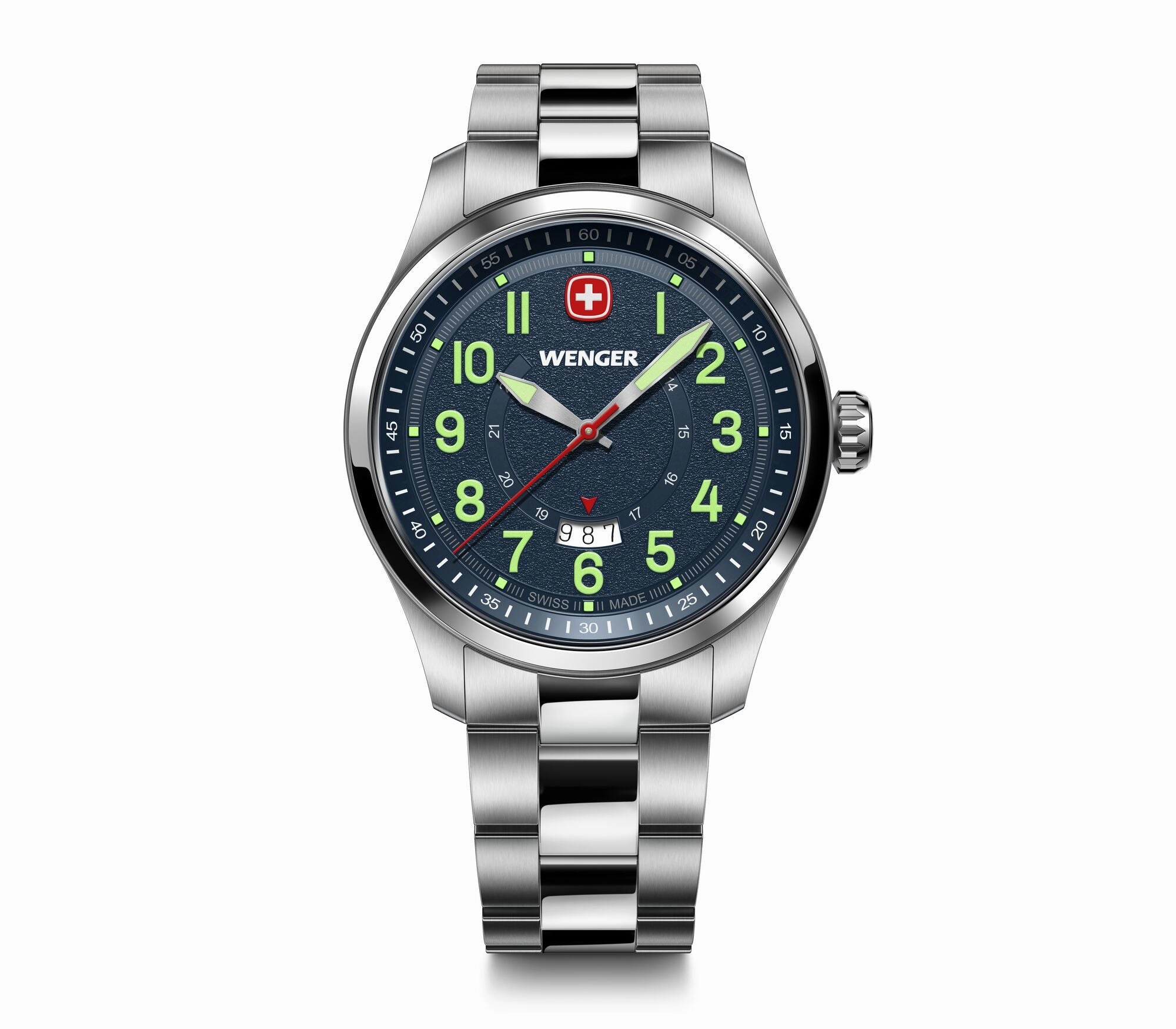 Wenger Terragraph 43 mm Blue Dial Stainless Steel Watch 01.0541.123,quartz watch, quartz watches for men, quartz watches for women, best quartz watch, minimalist quartz watch, luxury quartz watch, waterproof quartz watch,analog quartz watch, digital quartz
