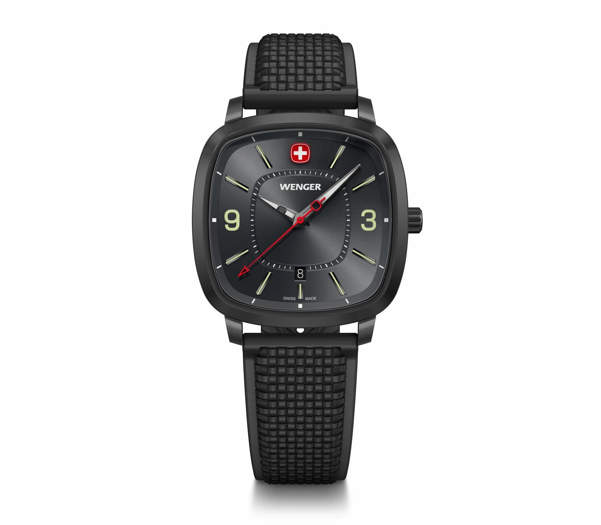 Wenger Vintage Sport 37mm Black Dial Silicone Strap Watch 01.1921.113,quartz watch, quartz watches for men, quartz watches for women, best quartz watch, minimalist quartz watch, luxury quartz watch, waterproof quartz watch,analog quartz watch, digital quar