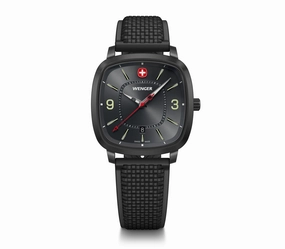 Wenger Vintage Sport 37mm Black Dial Silicone Strap Watch 01.1921.113,quartz watch, quartz watches for men, quartz watches for women, best quartz watch, minimalist quartz watch, luxury quartz watch, waterproof quartz watch,analog quartz watch, digital quar