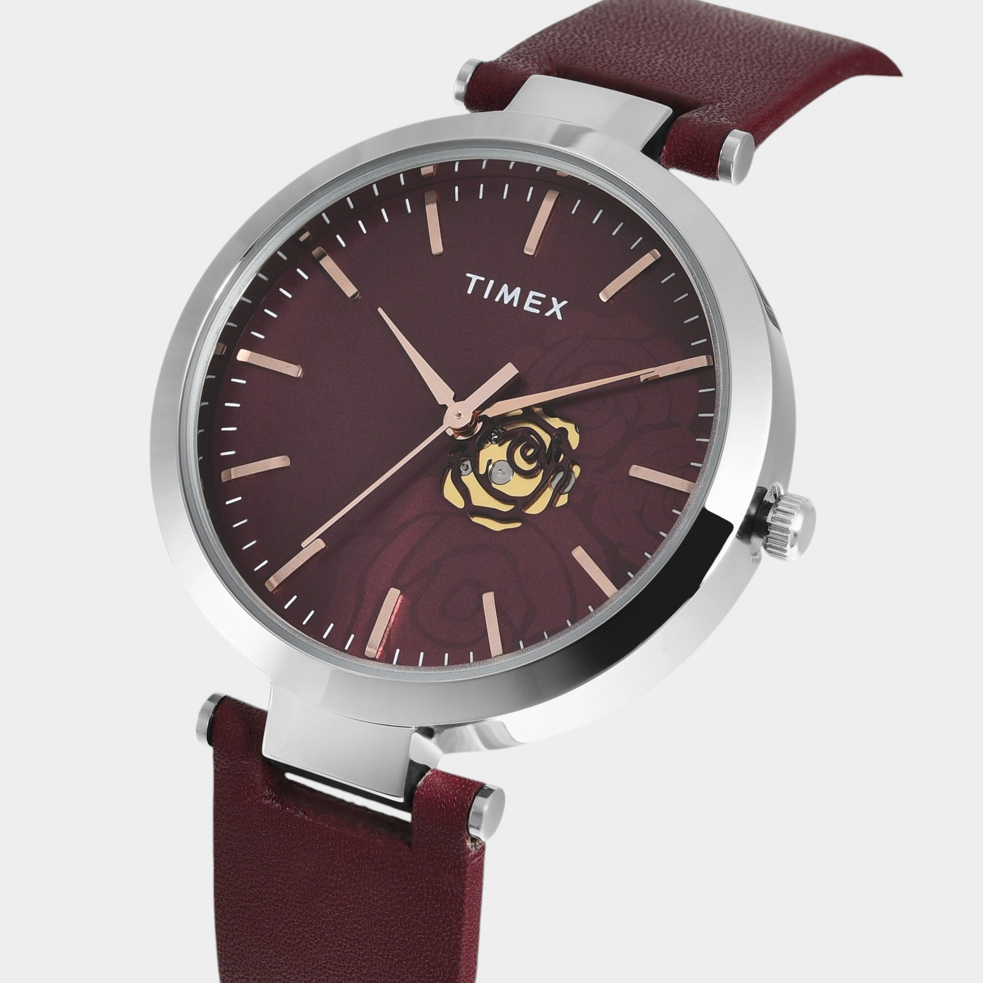Women Quartz Burgundy Dial Analog Leather Watch TW000X245