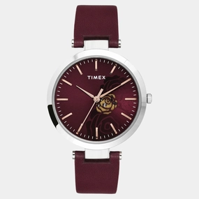 Women Quartz Burgundy Dial Analog Leather Watch TW000X245 women watches best women watches affordable women's watches branded women watches