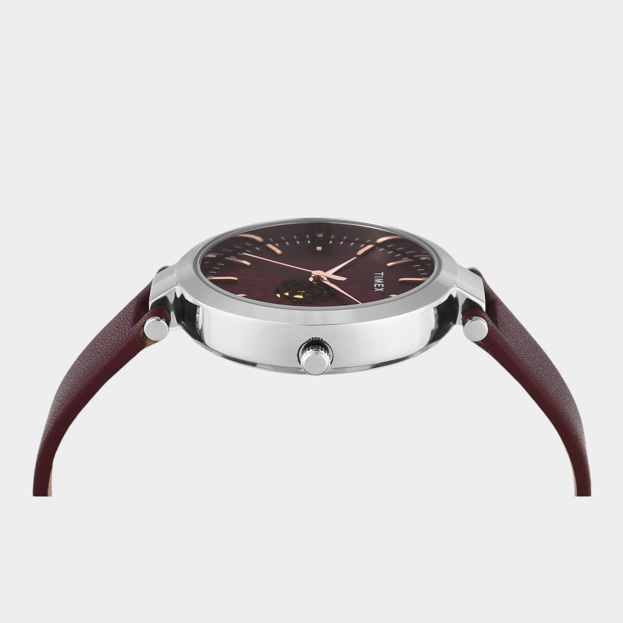 Women Quartz Burgundy Dial Analog Leather Watch TW000X245