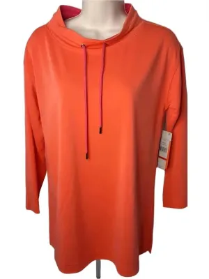Women's 3/4 Sleeve Drawstring Mockneck Top In Coral