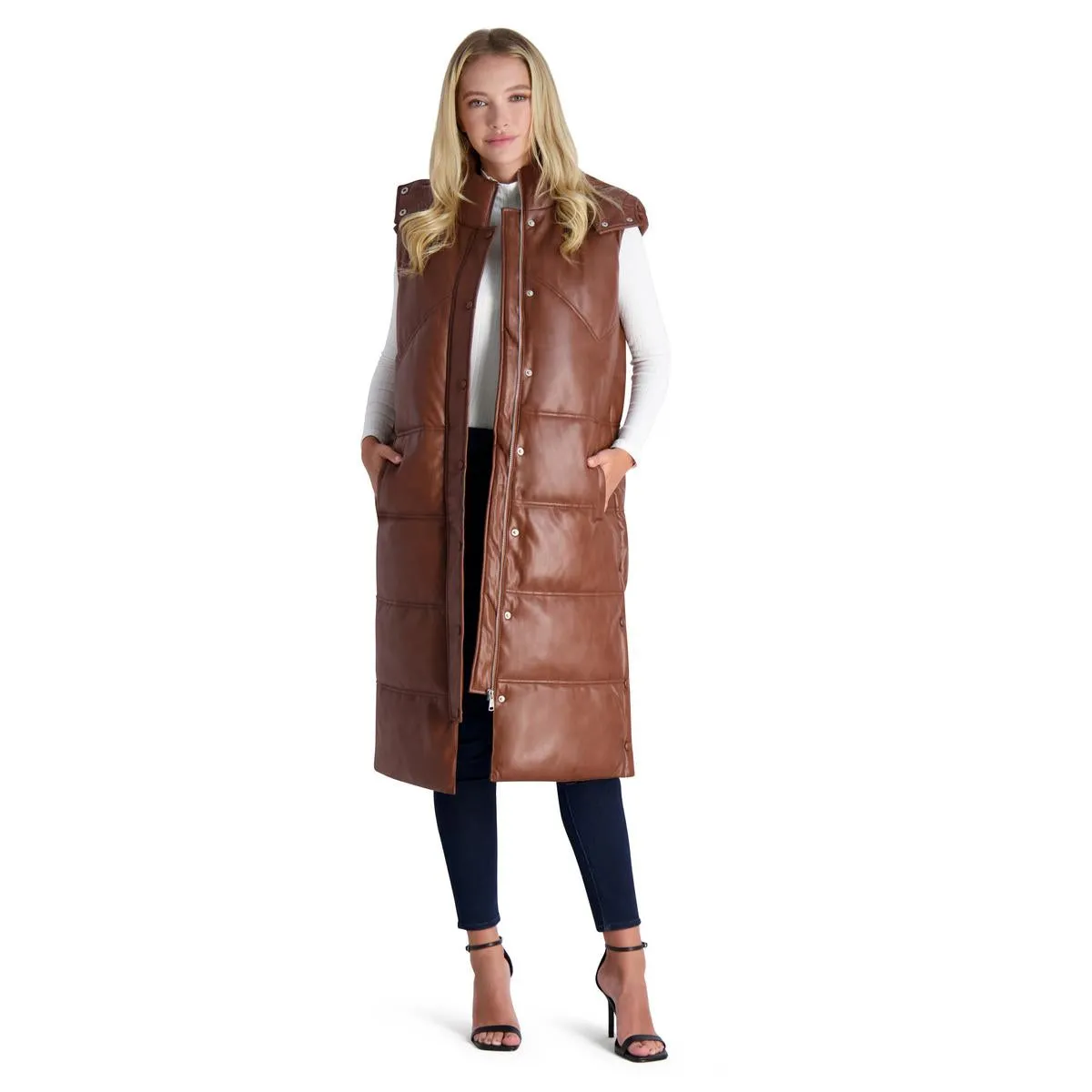 Womens Faux Leather Longline Vest