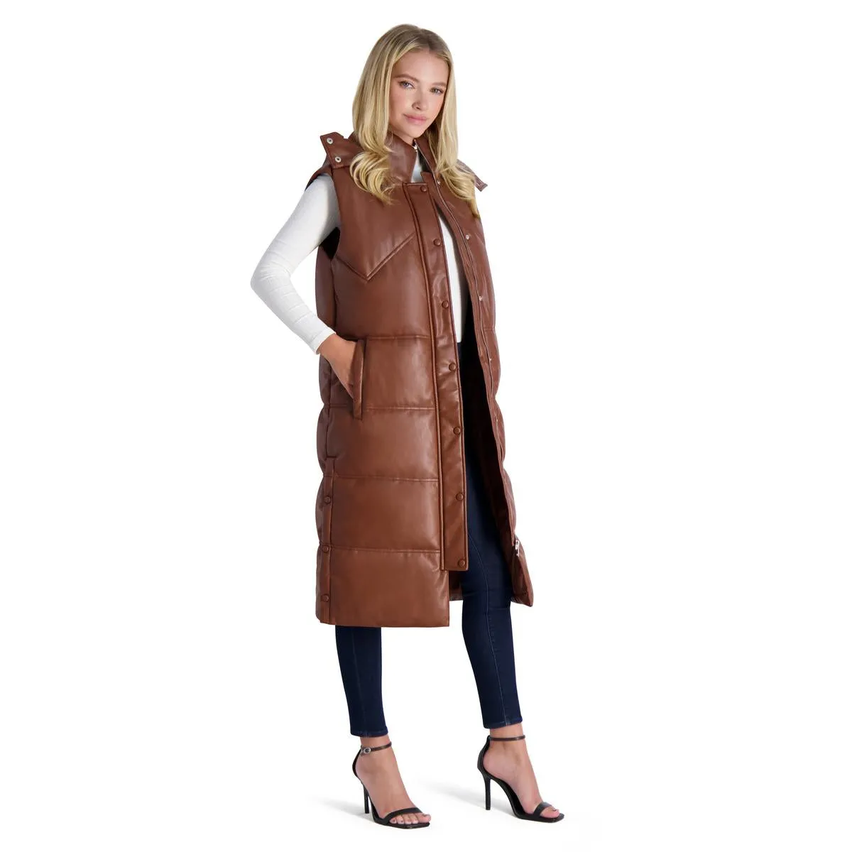 Womens Faux Leather Longline Vest
