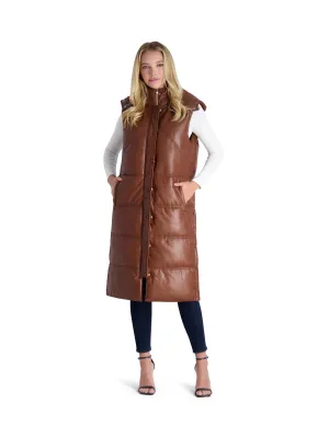 Womens Faux Leather Longline Vest