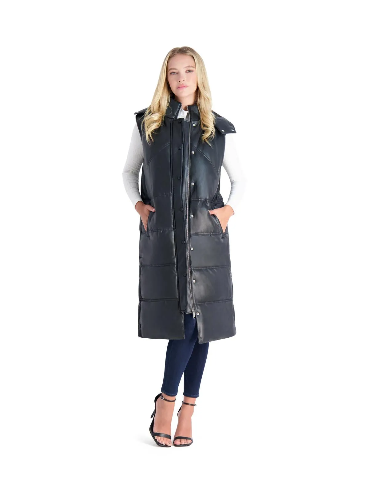 Womens Faux Leather Longline Vest