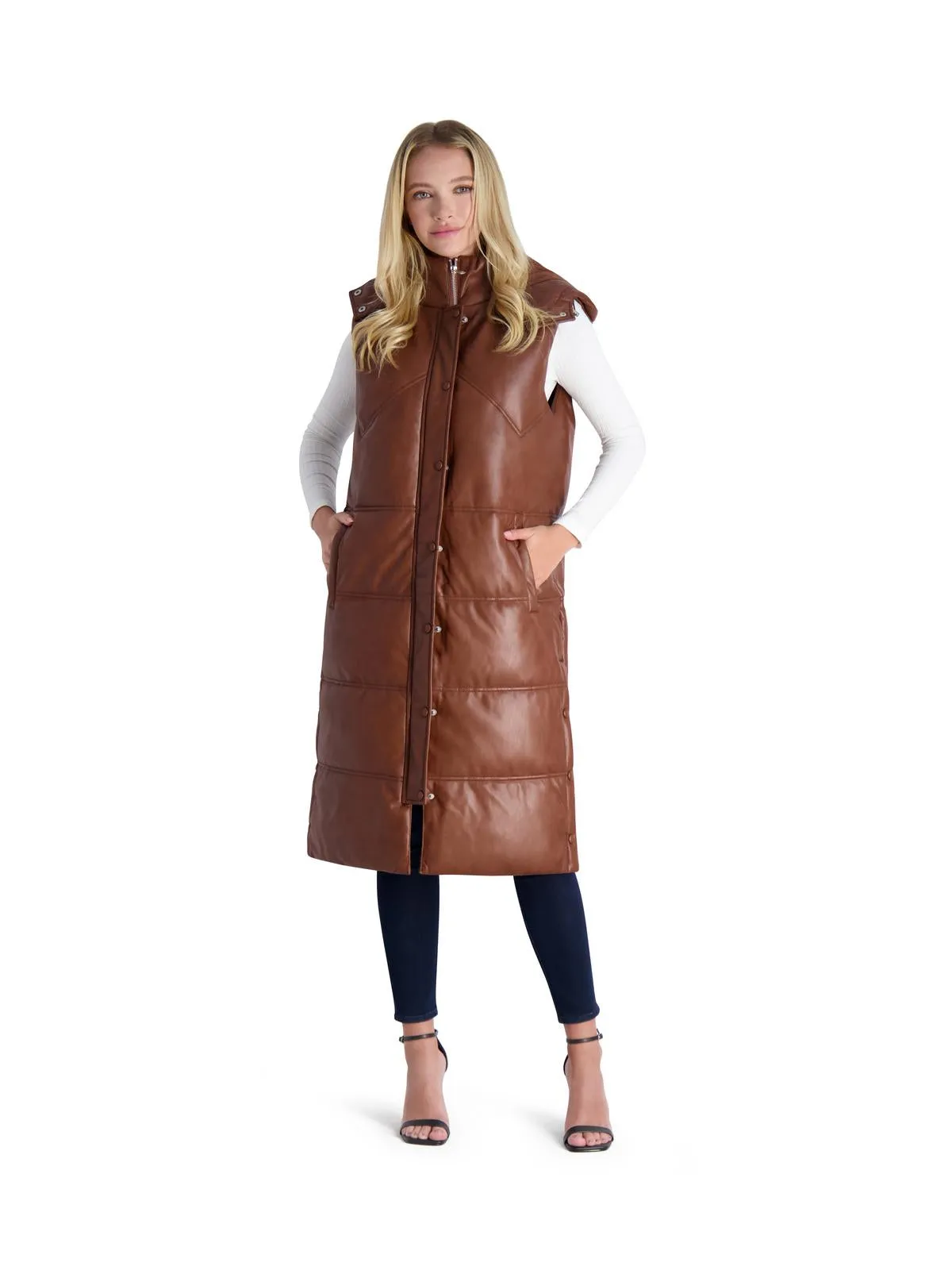 Womens Faux Leather Longline Vest