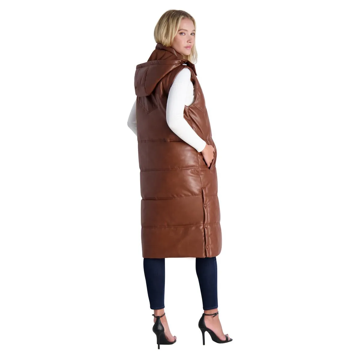 Womens Faux Leather Longline Vest