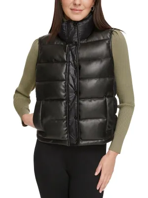 Womens Faux Leather Quilted Outerwear Vest