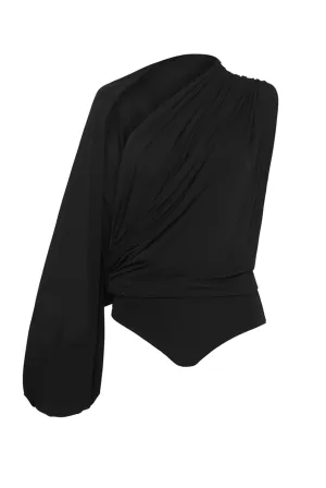 Women's Gossamer Drape Bodysuit In Black