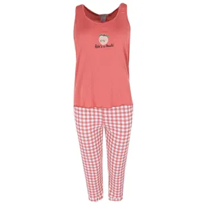 Women's Peach Tank and Gingham Plaid Capri Set