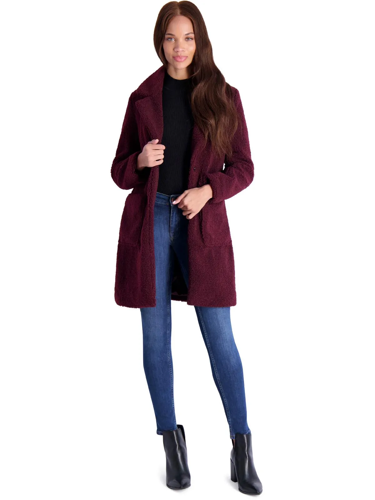 Womens Teddy Faux Shearling Faux Fur Coat