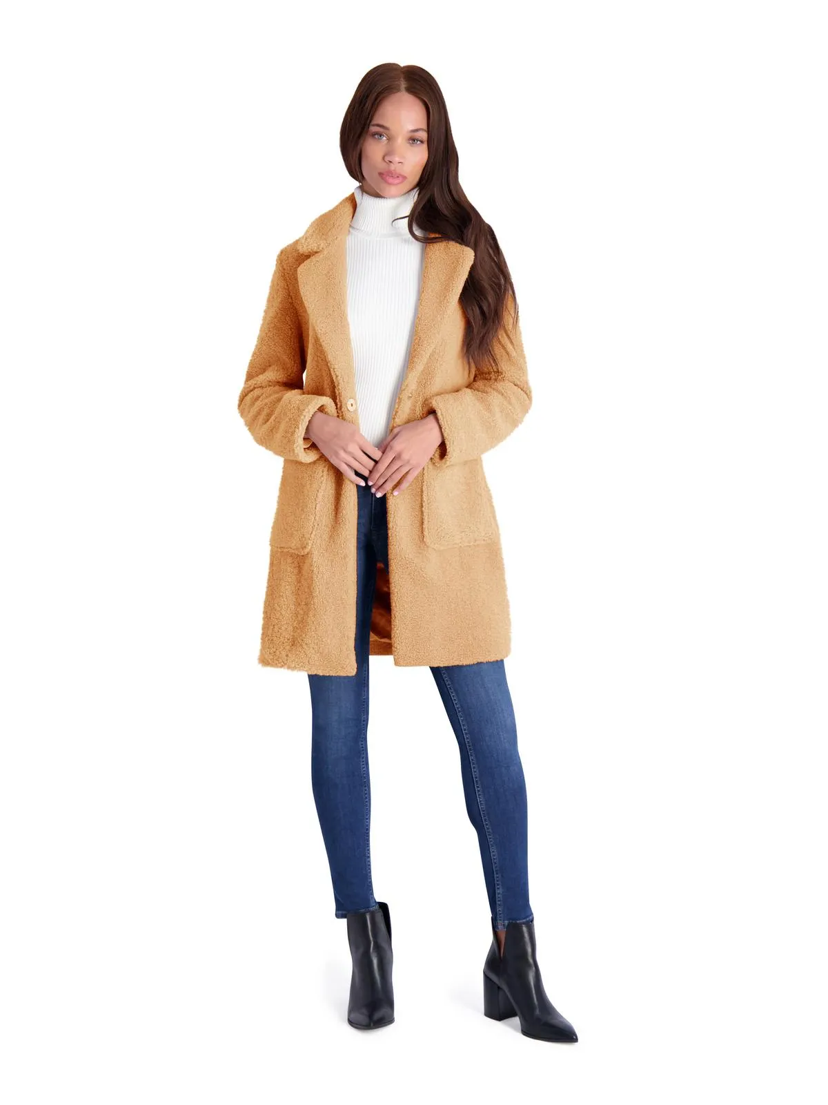 Womens Teddy Faux Shearling Faux Fur Coat