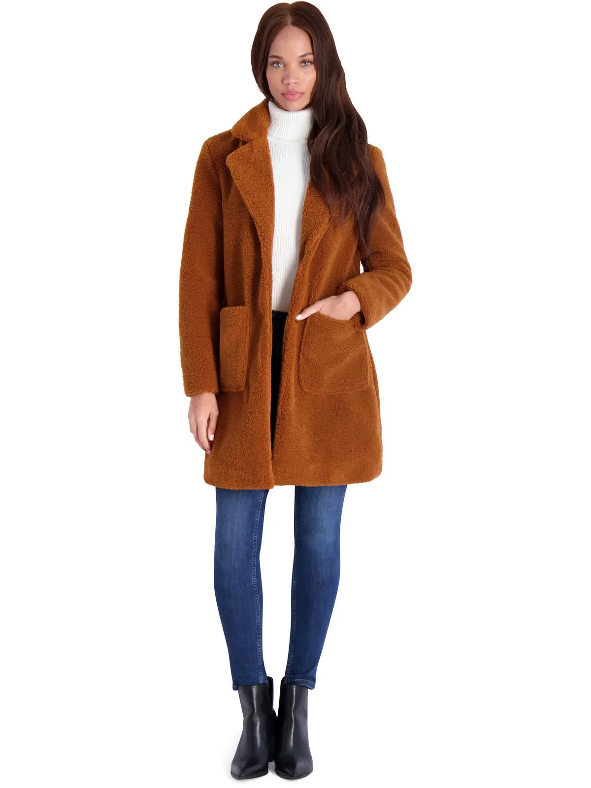 Womens Teddy Faux Shearling Faux Fur Coat