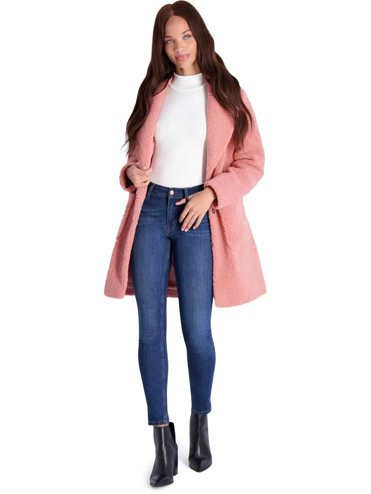 Womens Teddy Faux Shearling Faux Fur Coat