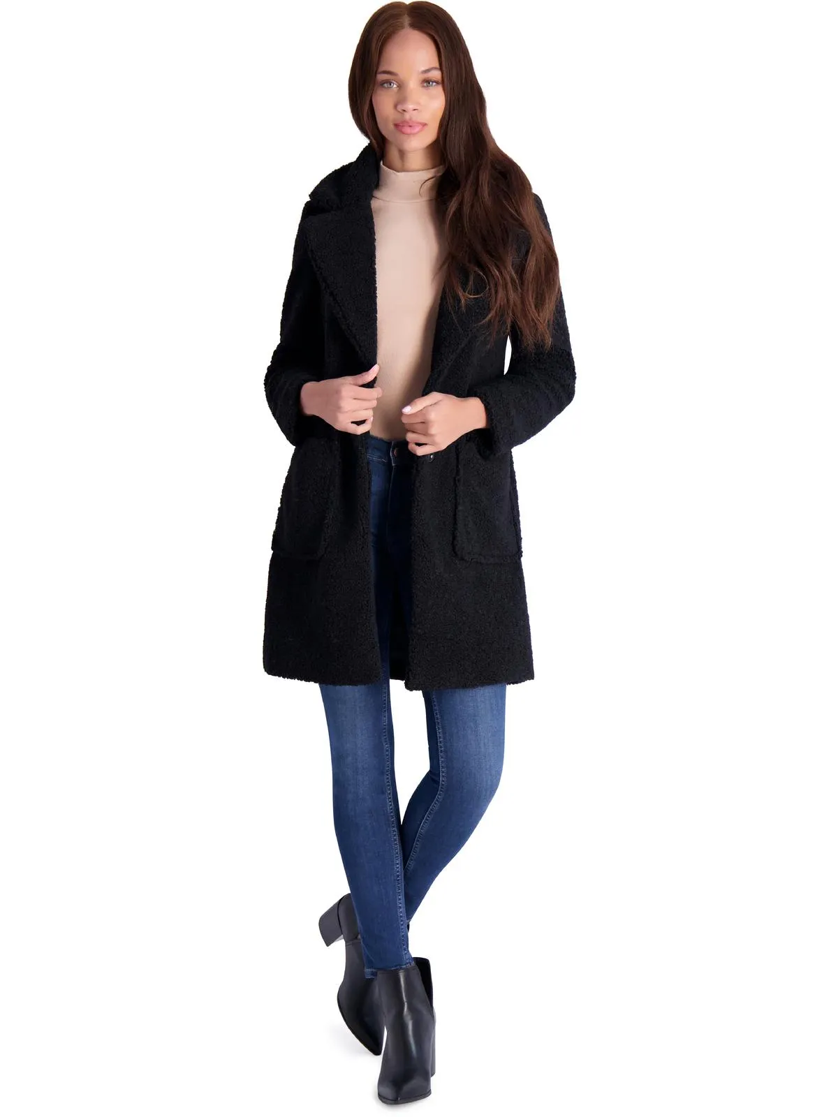 Womens Teddy Faux Shearling Faux Fur Coat
