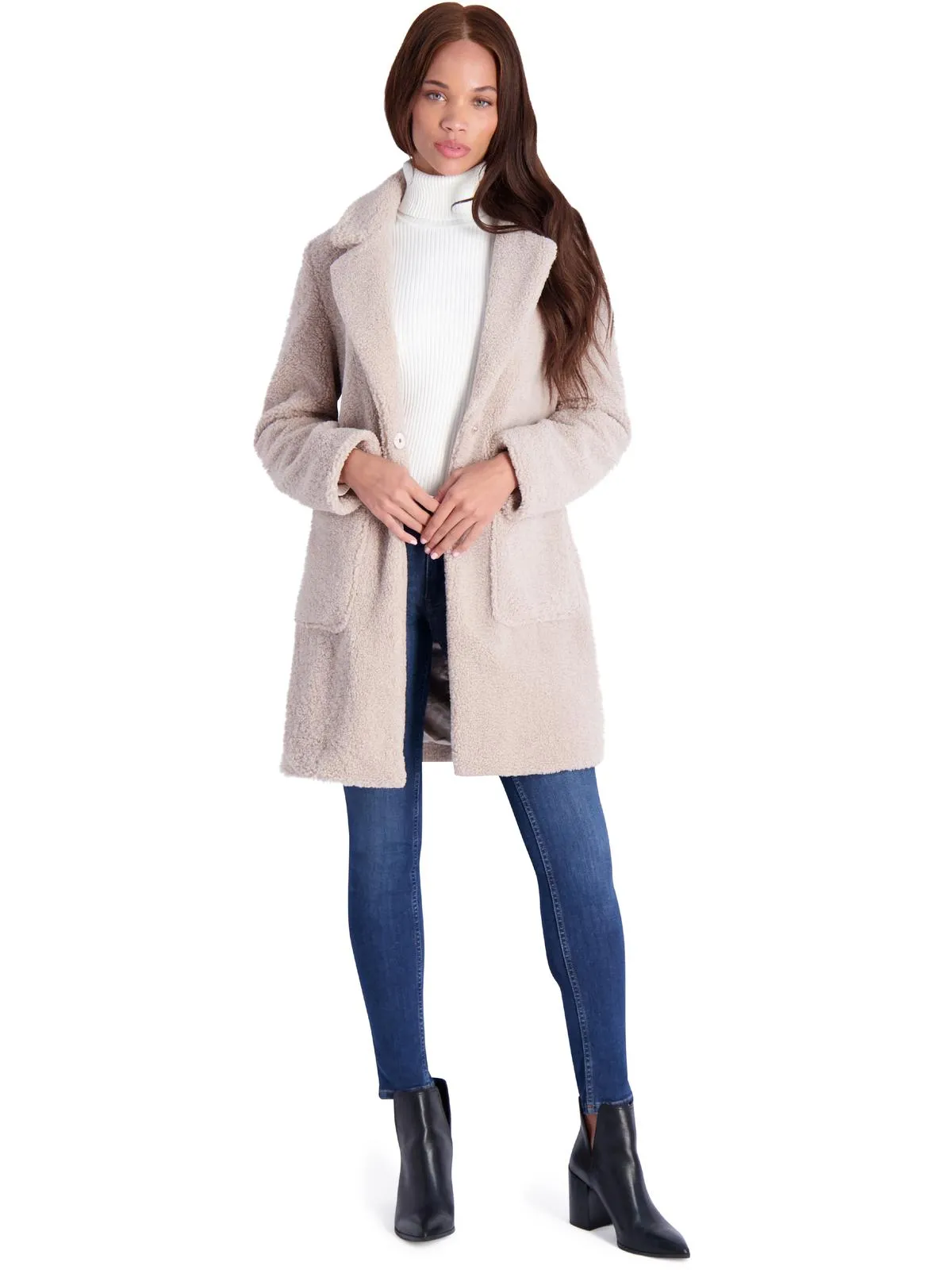Womens Teddy Faux Shearling Faux Fur Coat