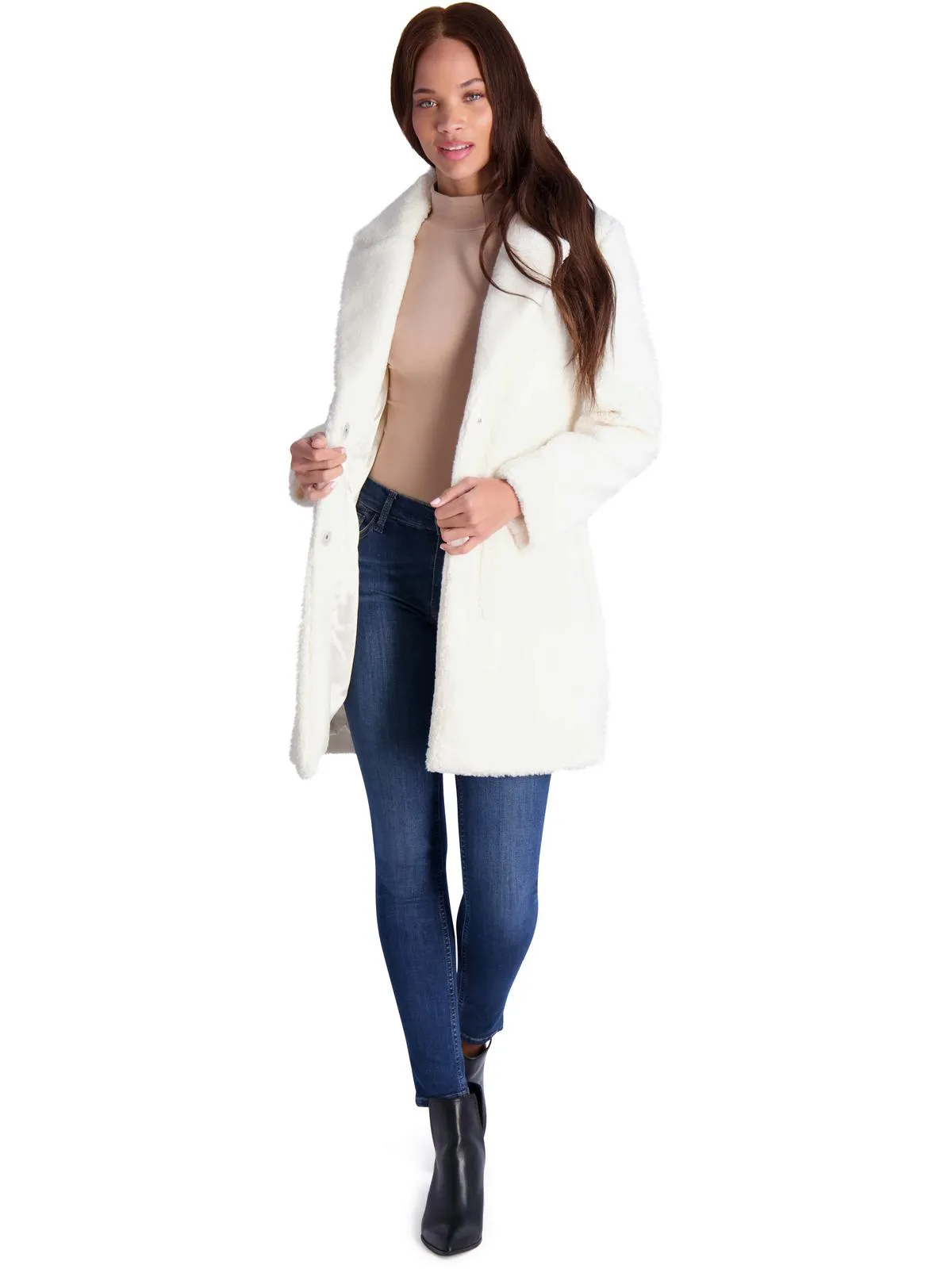 Womens Teddy Faux Shearling Faux Fur Coat
