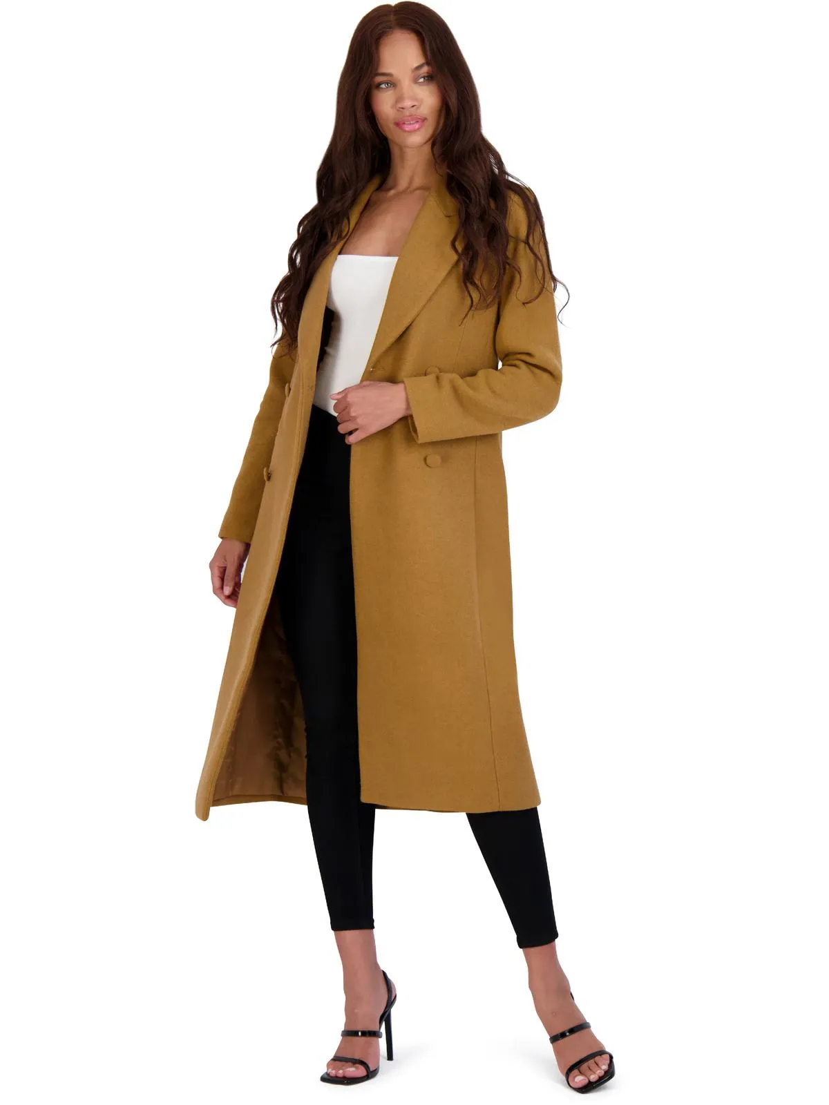 Womens Wool Blend Double-Breasted Wool Coat