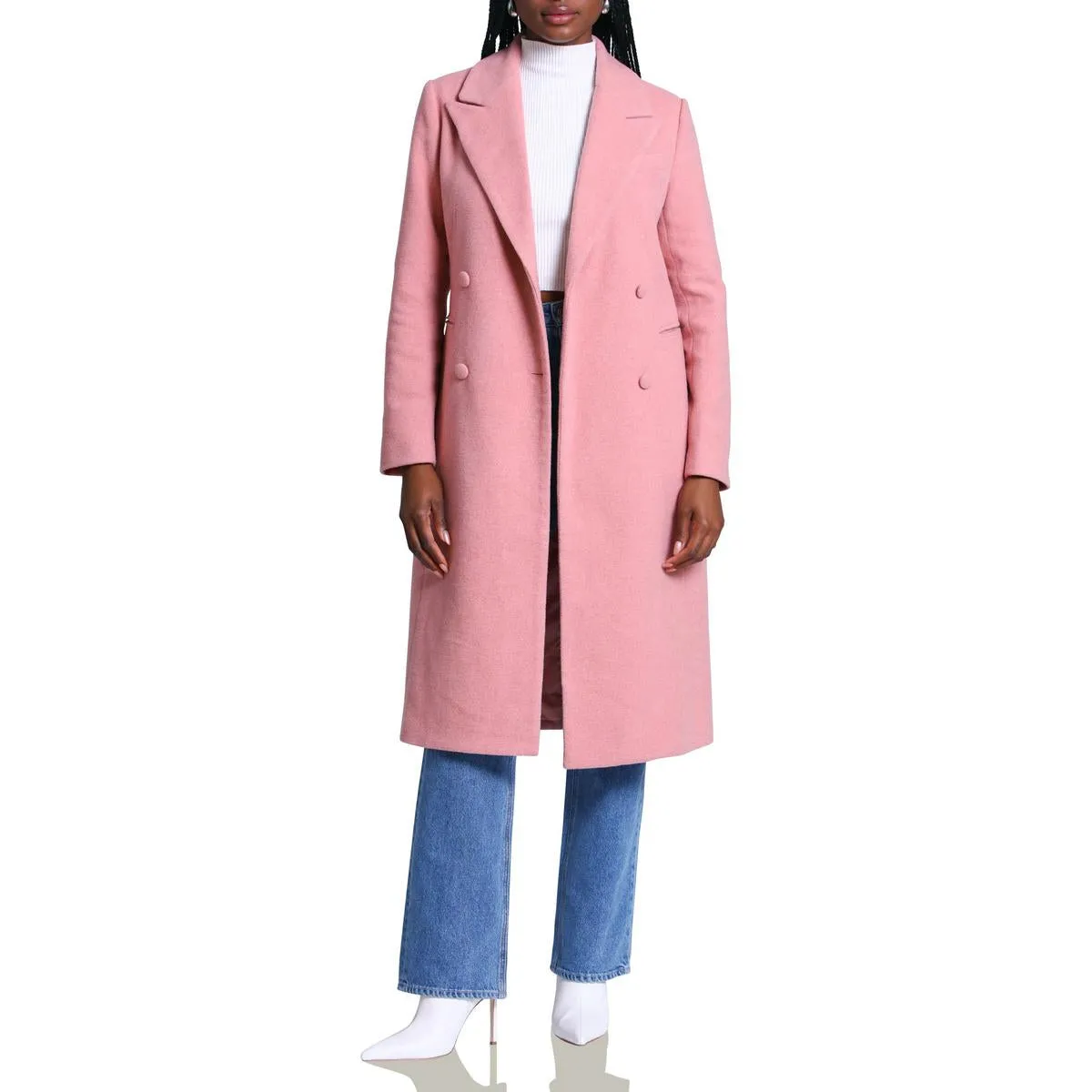 Womens Wool Blend Double-Breasted Wool Coat