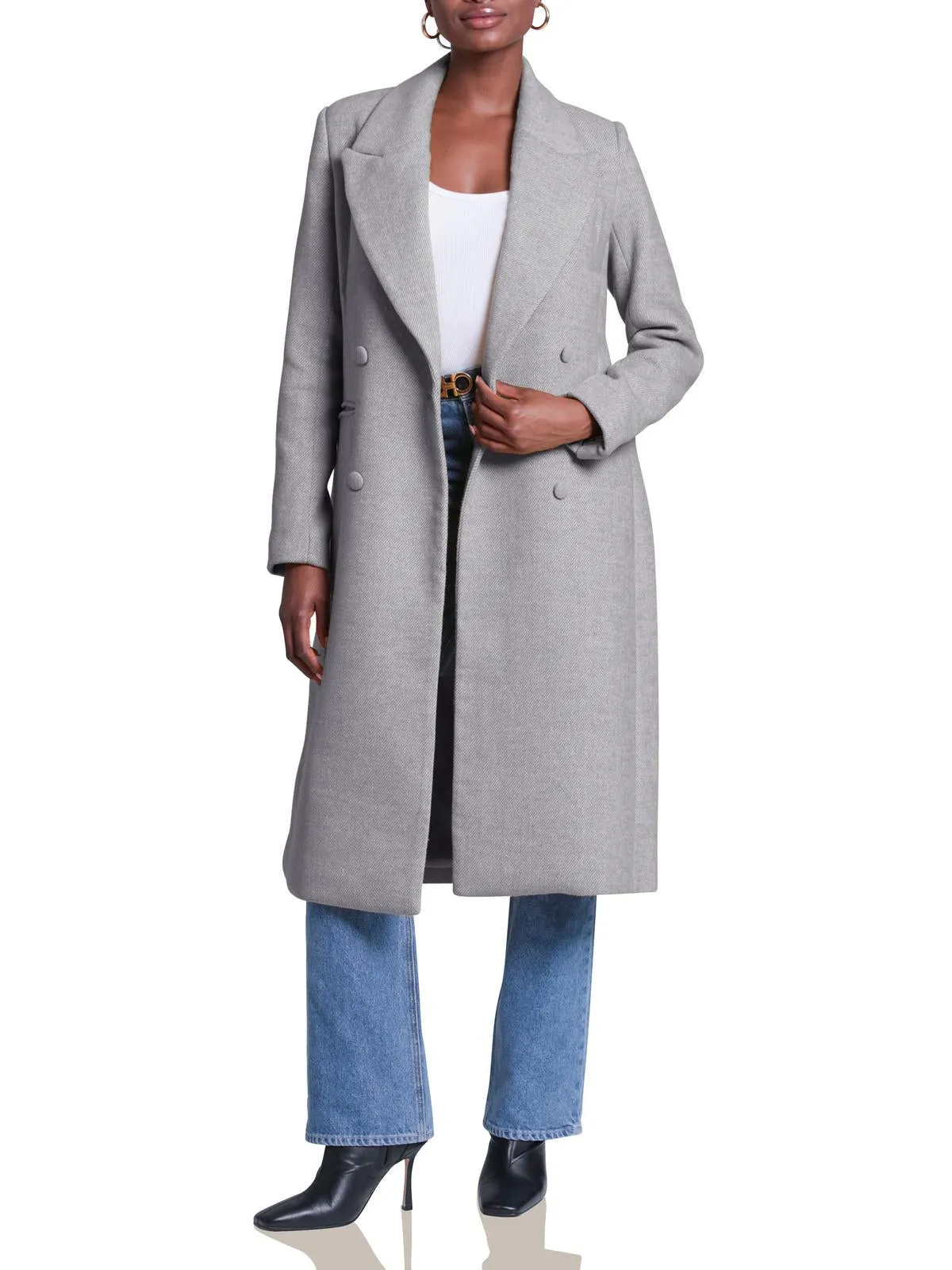 Womens Wool Blend Double-Breasted Wool Coat