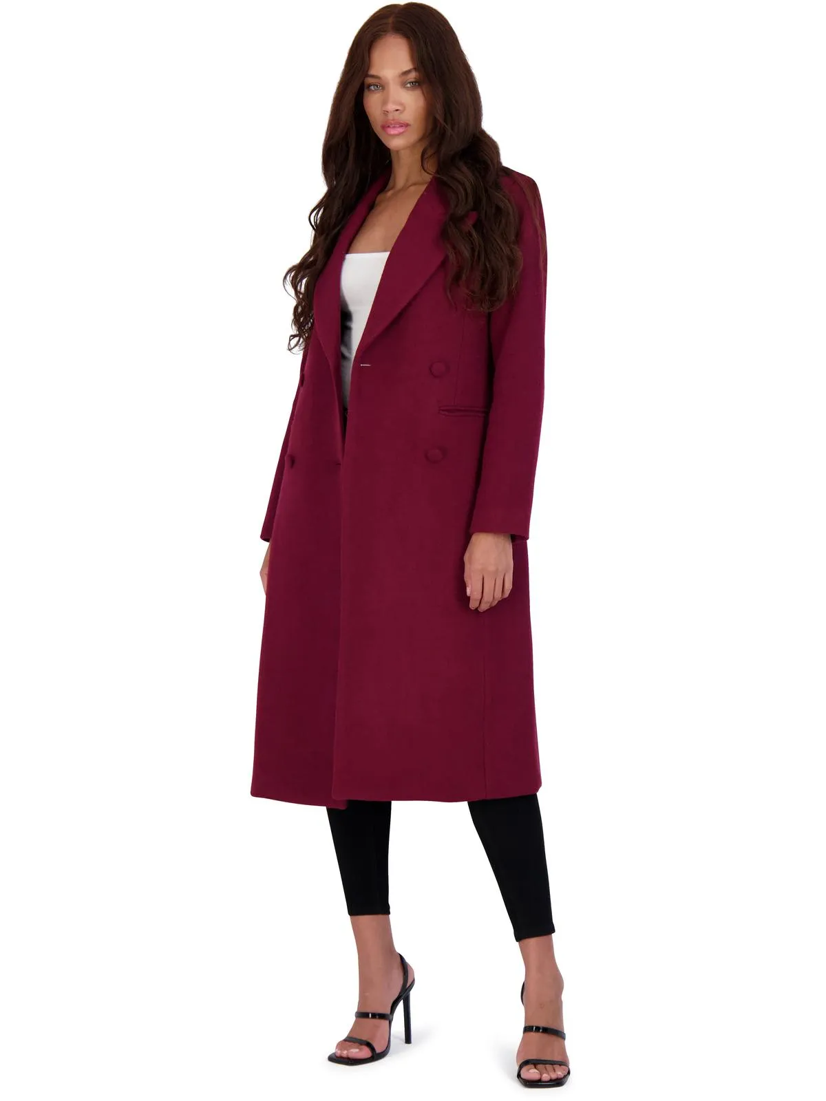 Womens Wool Blend Double-Breasted Wool Coat