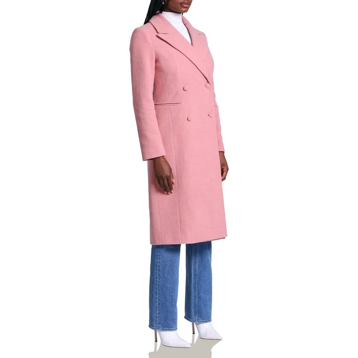 Womens Wool Blend Double-Breasted Wool Coat