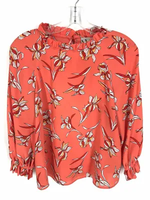 Worthington Size S Pet Orange/White Floral Tops Top-3/4 Sleeve