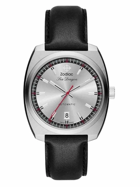 Zodiac SEA DRAGON Automatic Silver Black Leather Mens Watch ZO9906 Sports Watch for Men/Women Budget Sports Watch Luxury Sports Watch
